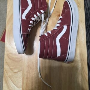 Vans Sk8-Hi Style High Top Sneakers in Burgundy with White Stripe